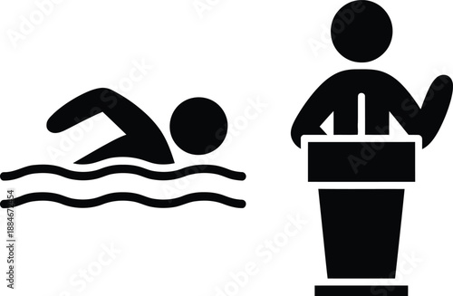 Swimmer and speaker at podium