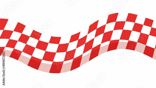 Wavy red and white checkered pattern on a white background, suggesting motion