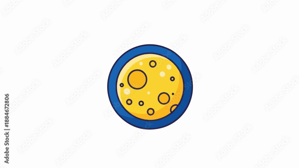 Fototapeta premium Whimsical yellow celestial body with craters within a blue ring