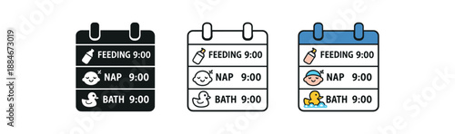 newborn calendar icon on light background. daily care schedule for baby. routine planning symbol. calendar clearly readable