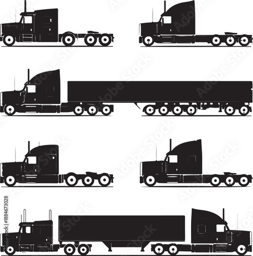 collection of semi truck silhouettes in various configurations and orientations