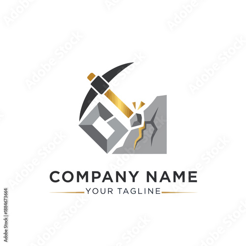 Hammer Breaking Stone Logo Design Template.