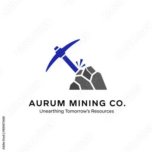 Blue Pickaxe Illustration on Rock Pile.