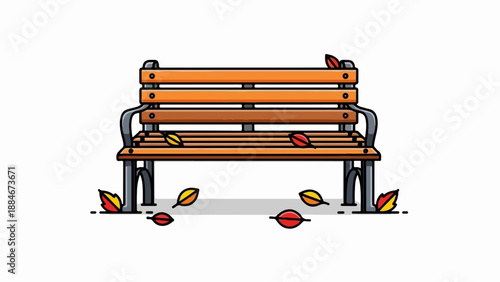 Wooden park bench adorned with colorful fallen leaves