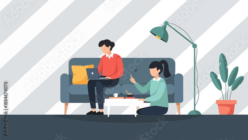 Two people working remotely from home