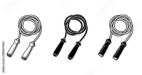 Three artistic jump ropes: hand-drawn, silhouette, and pixelated styles