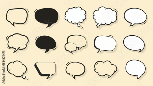 Collection of comic-style speech bubbles and thought clouds