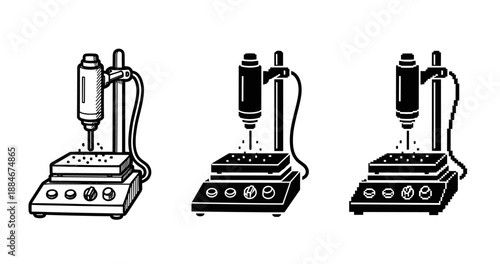 Set of three artistic drills in retro black and white style