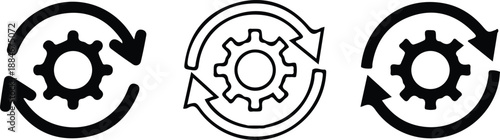 three gear rotating black black outline icon set vector 