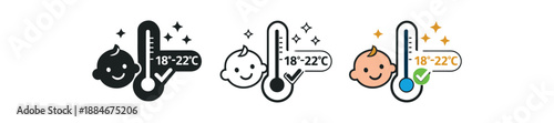 baby temperature room icon on light background. thermometer showing safe room temperature. environment control symbol. device clearly readable
