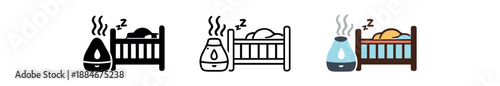 humidifier use icon on light background. humidifier running near baby crib. breathing comfort symbol. object clearly readable