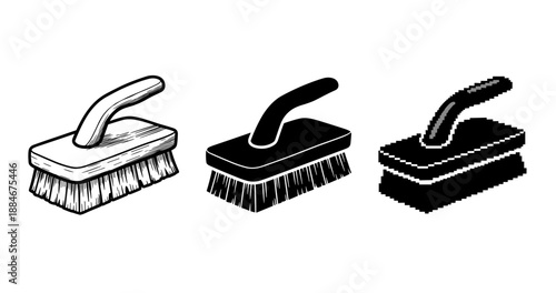 Set of three distinct scrub brushes in different artistic styles