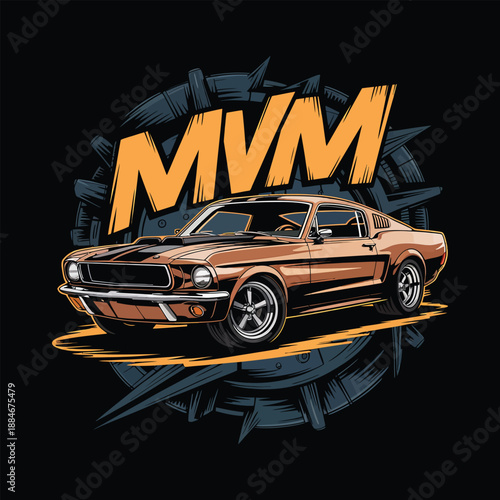 MVM Classic Muscle Car Retro Automotive Vector Illustration