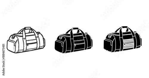 Set of three black and white duffel bags illustration