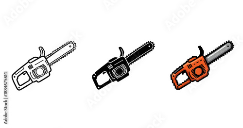 Pixel art chainsaw icons - white, black, and orange variants