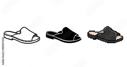 Evolution of sandals: sketch, outline, and pixel art styles