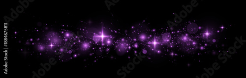 Shiny particles in purple glow with magical light on vibrant holiday background.