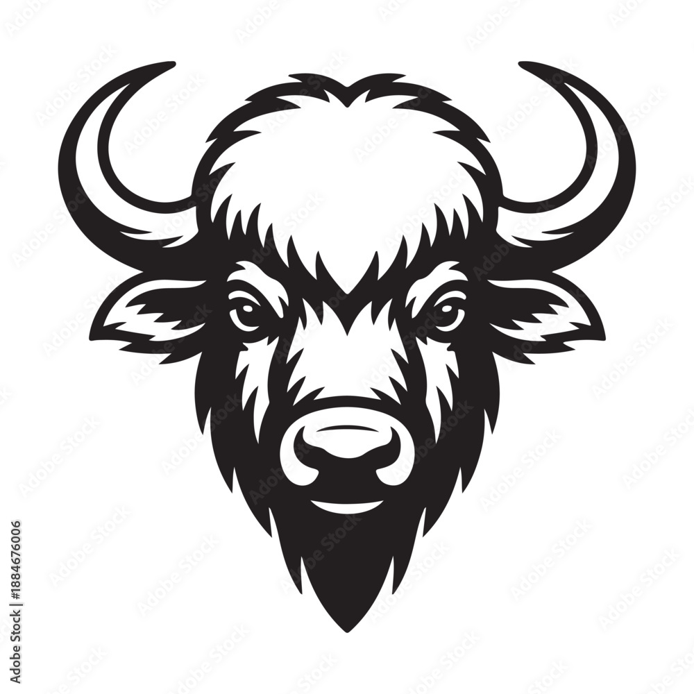 Obraz premium Buffalo face silhouette vector illustration farm animal portrait design