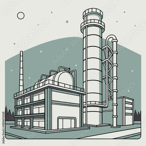 Minimal Vector Illustration of a Futuristic Oil Refinery
