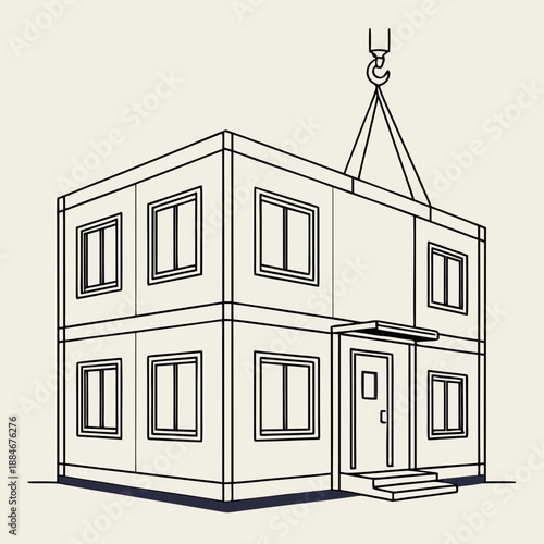 Minimal Vector Illustration of Modular Prefabricated Housing