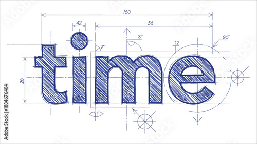 Time Word Vector Technical Blueprint Illustration
