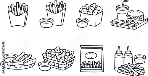 Fast food icons featuring fries and sides.
