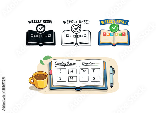 weekly reset open planner with seven tiny boxes sunday reset overview