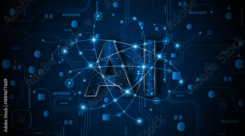 Digital technology of the future. AI icon or artificial intelligence symbol. Future advanced artificial intelligence technology circuit board concept