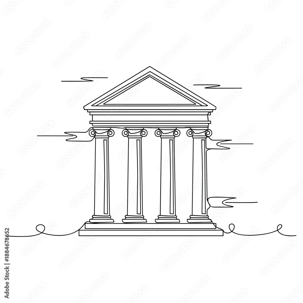 Naklejka premium Ancient greek temple with ionic columns line art illustration. No editable strokes