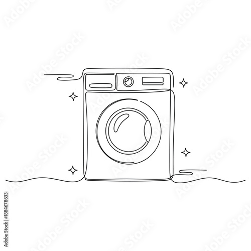 Minimalist washing machine line art with decorative accents. No editable strokes