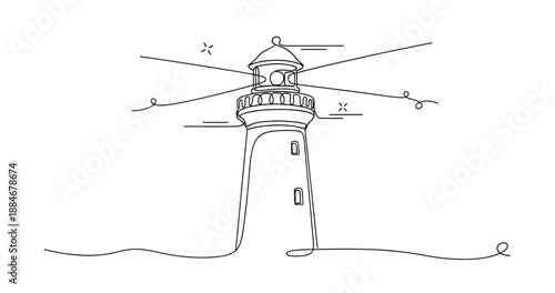 Minimalist lighthouse illustration with simple line art and nautical theme. No editable strokes
