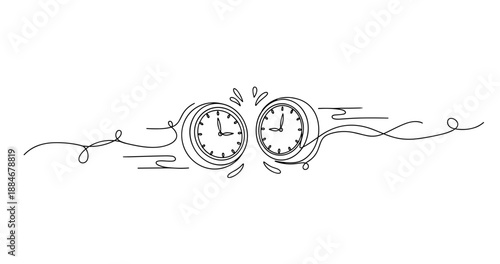 Abstract continuous line art with dual clocks and flowing lines. No editable strokes