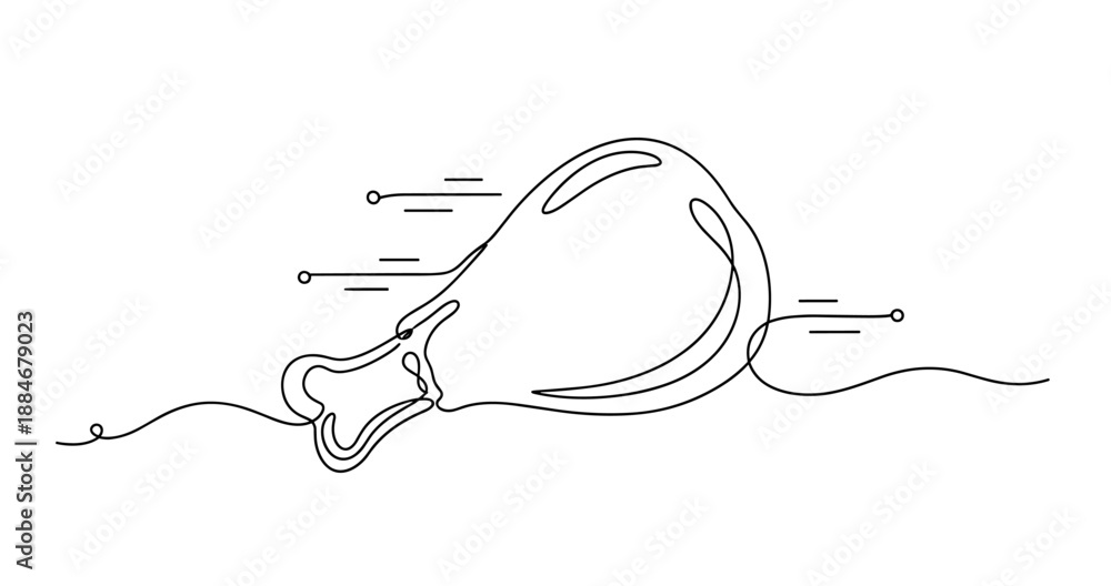 Obraz premium Continuous line drawing of chicken drumstick with abstract patterns in motion. No editable strokes