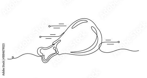 Continuous line drawing of chicken drumstick with abstract patterns in motion. No editable strokes