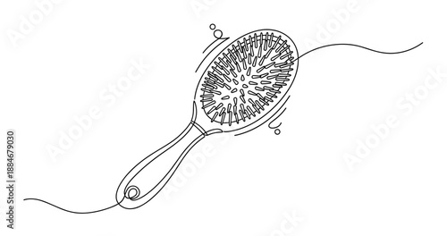 Line drawing of a hairbrush with minimalist design and detailed bristles. No editable strokes