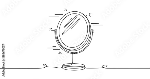 Minimalist line art of a standing mirror with reflection details. No editable strokes