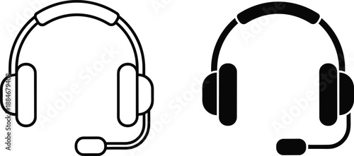 Customer support headset icons in outline and solid styles for call center service communication help desk assistance and modern user interface design projects