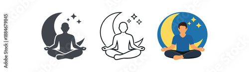 sleep hygiene person meditating moon background bedtime calm