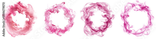 Pink Smoke Cloud in a Ring Shape – A striking and enchanting ring of pink smoke creating a sense of whimsy and mystery. Isolated on Clear White Background Highly Detailed