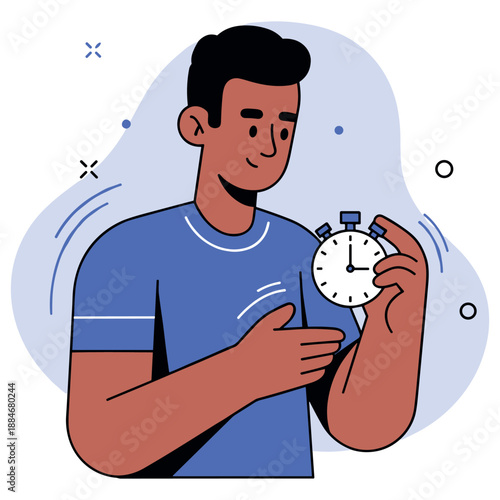 Young african male holding stopwatch while smiling