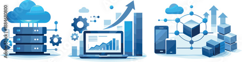 Interconnected Services Growth. Scalable online platform concept expressed through interconnected services growing with user needs