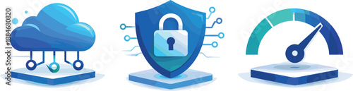 Digital Foundation Icons. Digital foundation concept expressed via robust platforms enabling connectivity, security, and