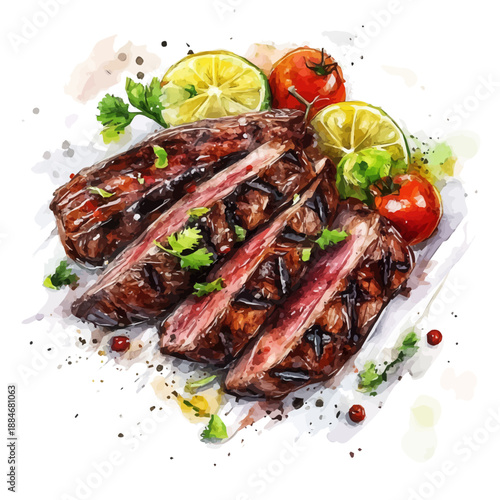 Carne Asada, semi-realistic fantasy design, magical atmosphere, watercolor painterly illustration, white background