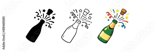 holidays champagne bottle popping confetti new year start