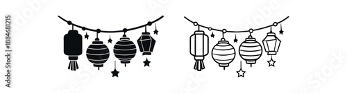 festive holidays lanterns glowing string night festival celebration