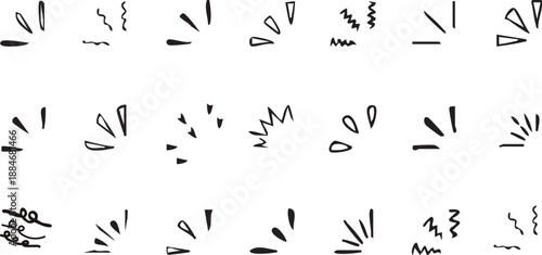 Doodle shine sunburst sparkle ray elements. Hand drawn pop surprise line frame for title headline illustration. Doodle vector illustration.