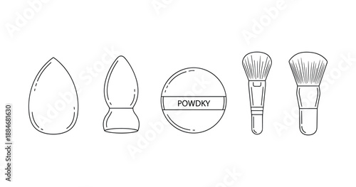 Cosmetic tools set: sponge, applicator, powder, brushes illustration