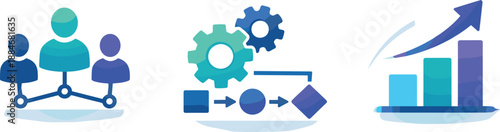 Integrated Solution Icons. Organizational solution framework visualized as integrated tools aligning teams, processes, and