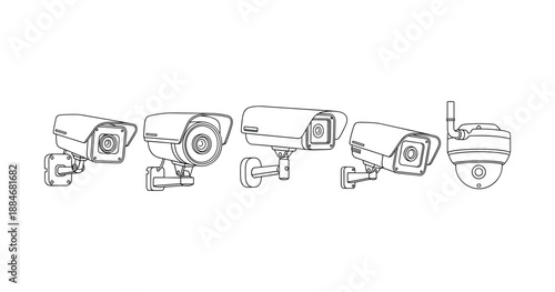 Outline of surveillance cameras: evolution of modern security devices in linear arrangement