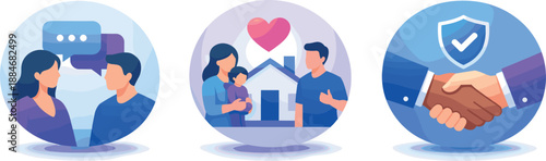 Symbolic Connection Icons. Audience-connection scene illustrated via authentic narratives, relatability, and trust-building story